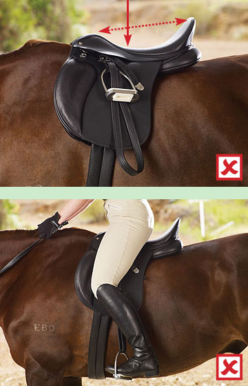 The low pommel is tipping the rider forward